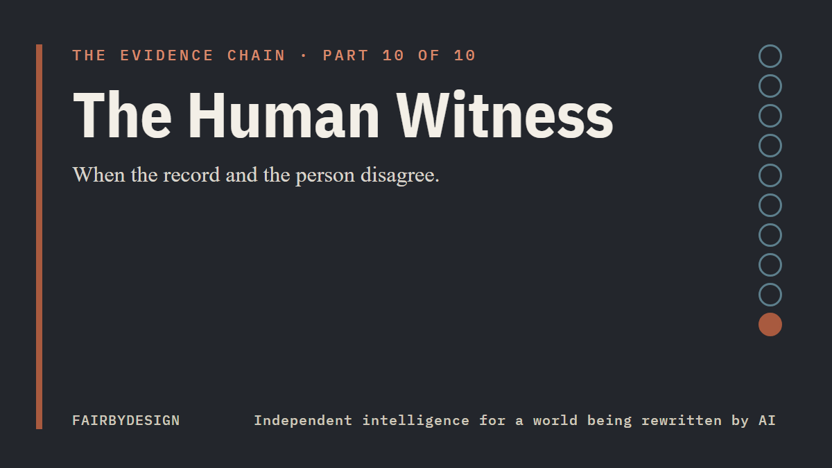 The Evidence Chain, Part 10 of 10: The Human Witness. FairByDesign